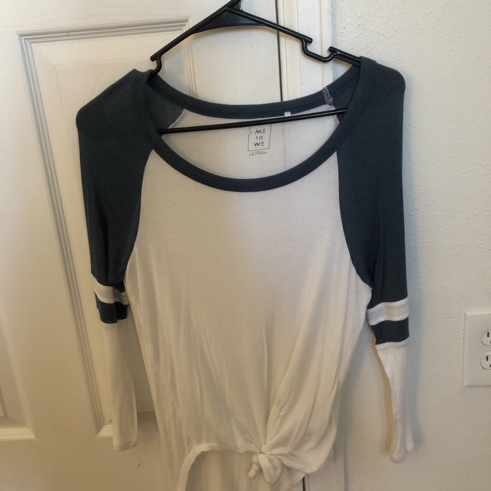 Navy blue and white long sleeve baseball tee